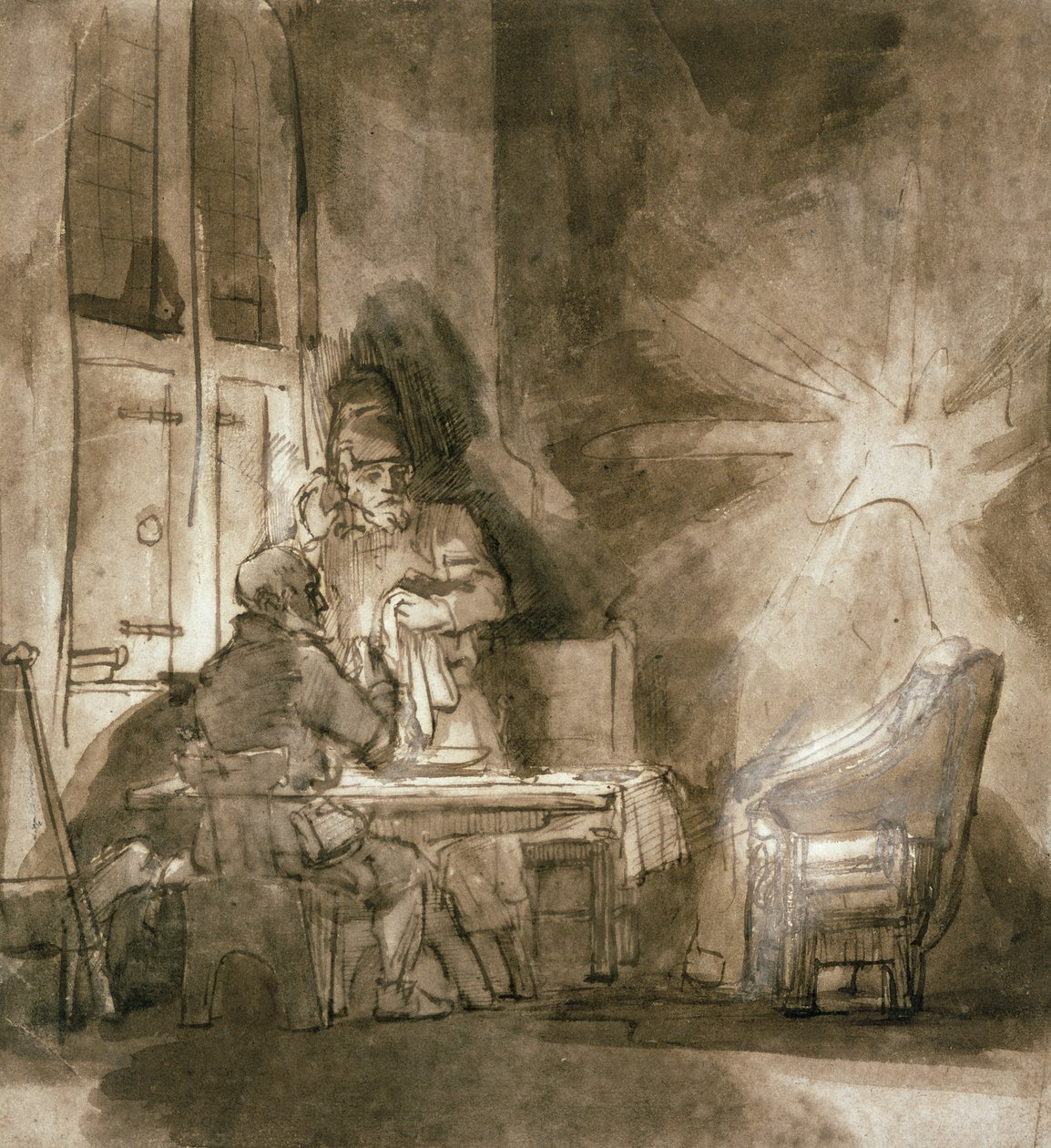 No.2139晚餐在Emmaus，c.1648-9（笔墨水和棕色水洗） 作者 伦勃朗·范·赖恩
