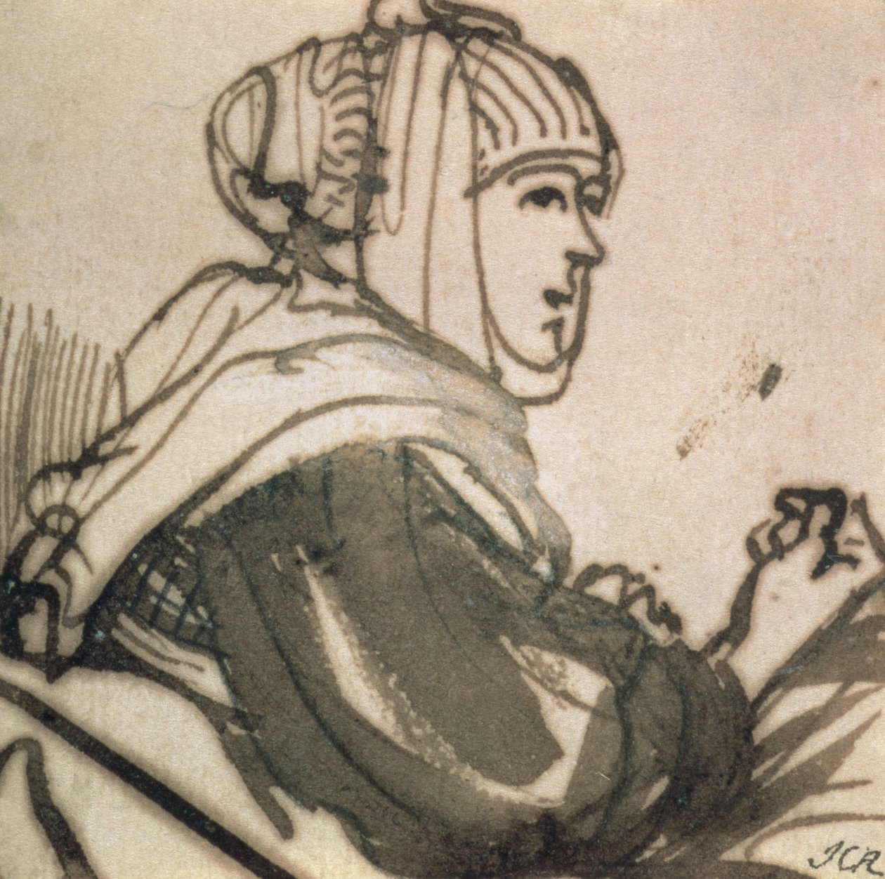Saskia的肖像，1634年（纸上的墨水和水洗） 作者 伦勃朗·范·赖恩