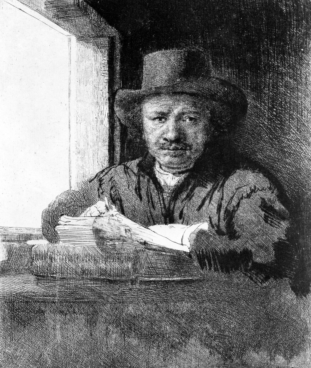 绘画时的自画像，1648年 作者 伦勃朗·范·赖恩