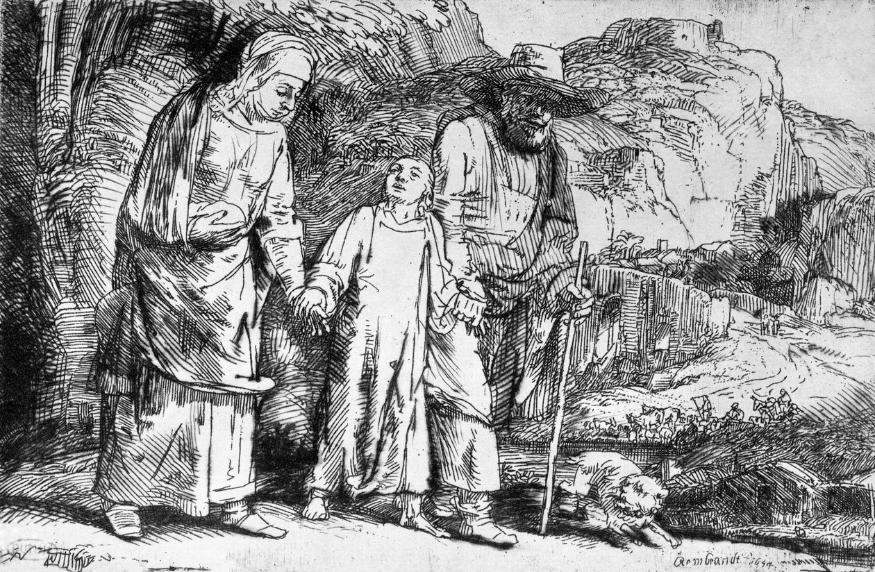 1649年从埃及回归，或从圣殿回来的耶稣基督 作者 伦勃朗·范·赖恩