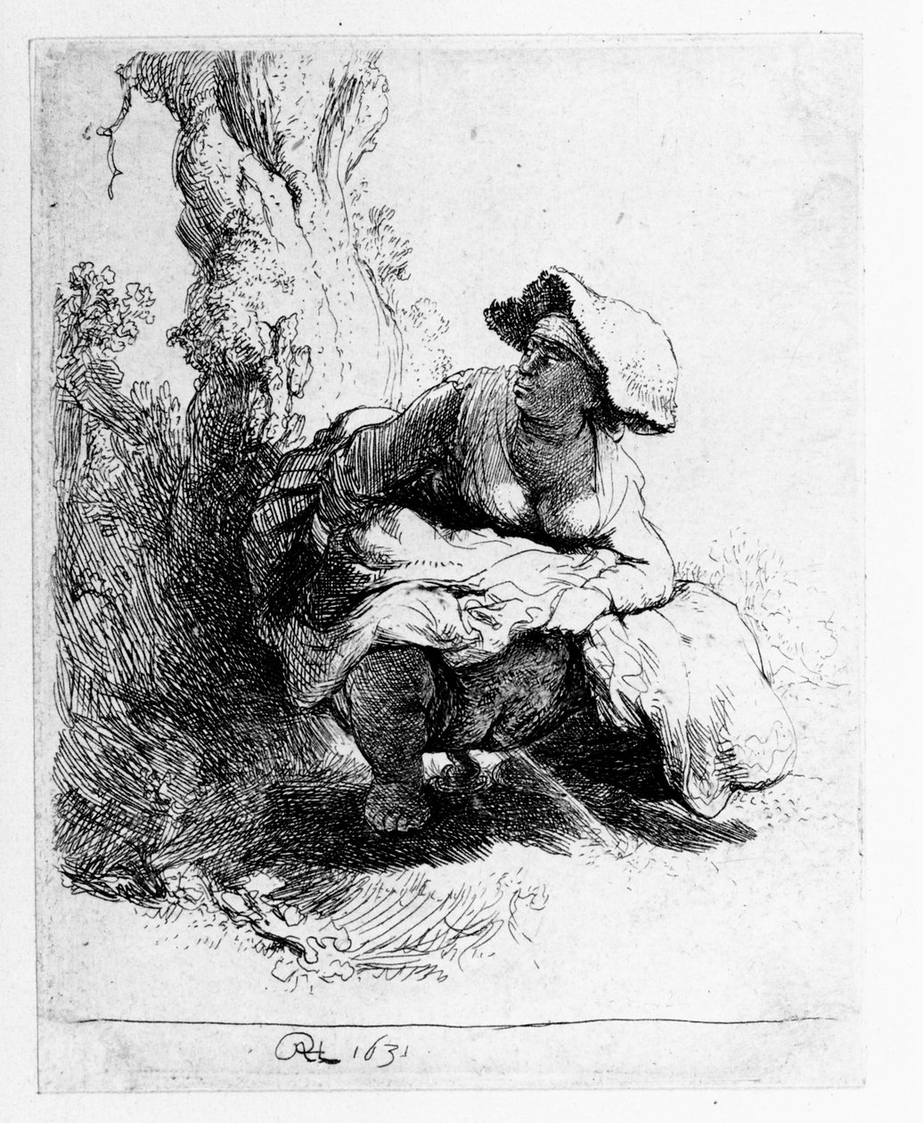 在小便下的妇女，1631年 作者 伦勃朗·范·赖恩