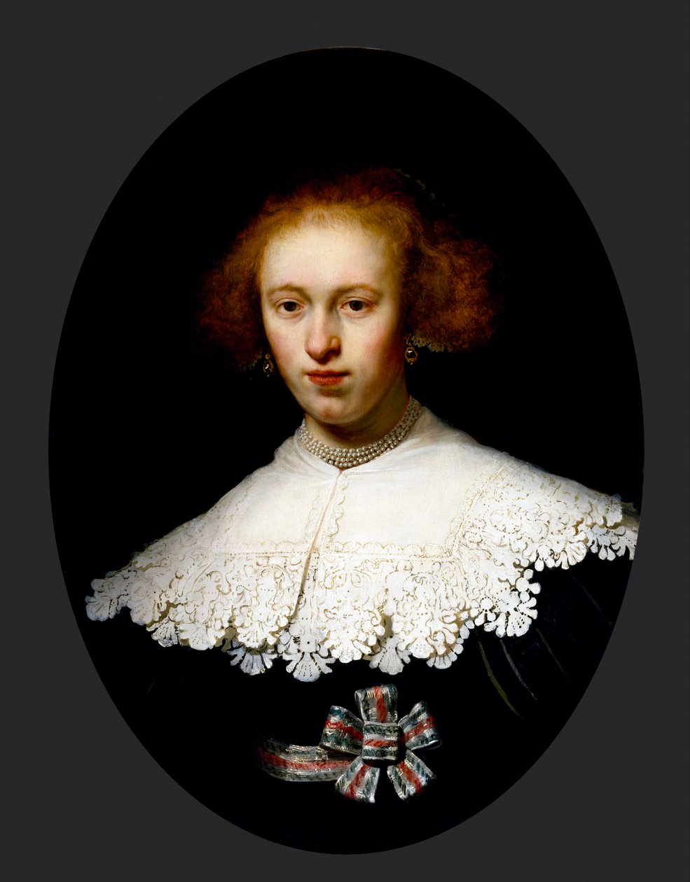 "" Portrait de jeune femme "" (Portrait of a Young Woman) Rembrandt van Rhijn (1606-1669) - 1633 - 木头油画暗淡 65.3x48.7 cm 休斯顿美术博物馆 作者 伦勃朗·范·赖恩