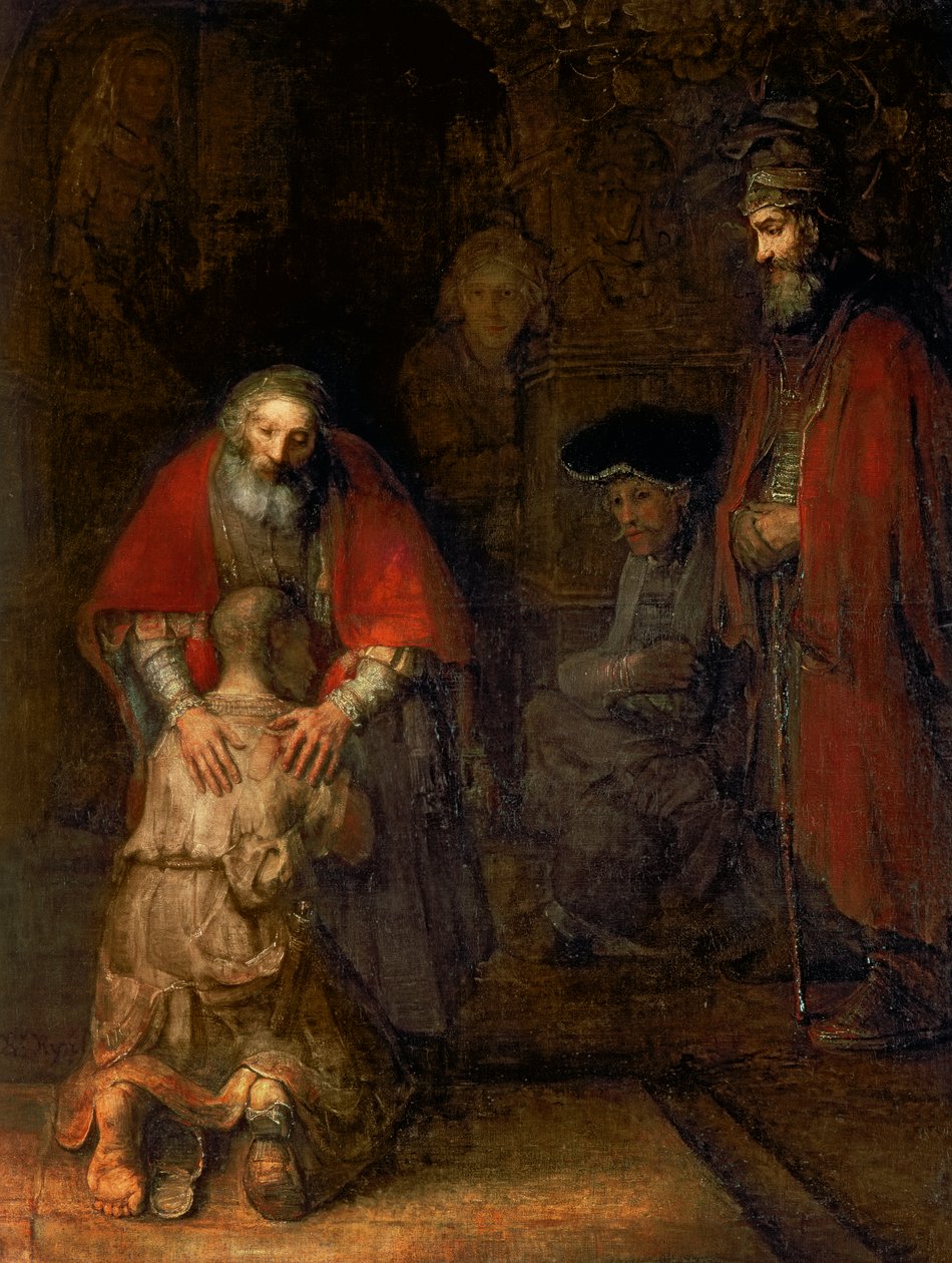 败家子的归来，约1668-69年（布面油画） 作者 伦勃朗·范·赖恩