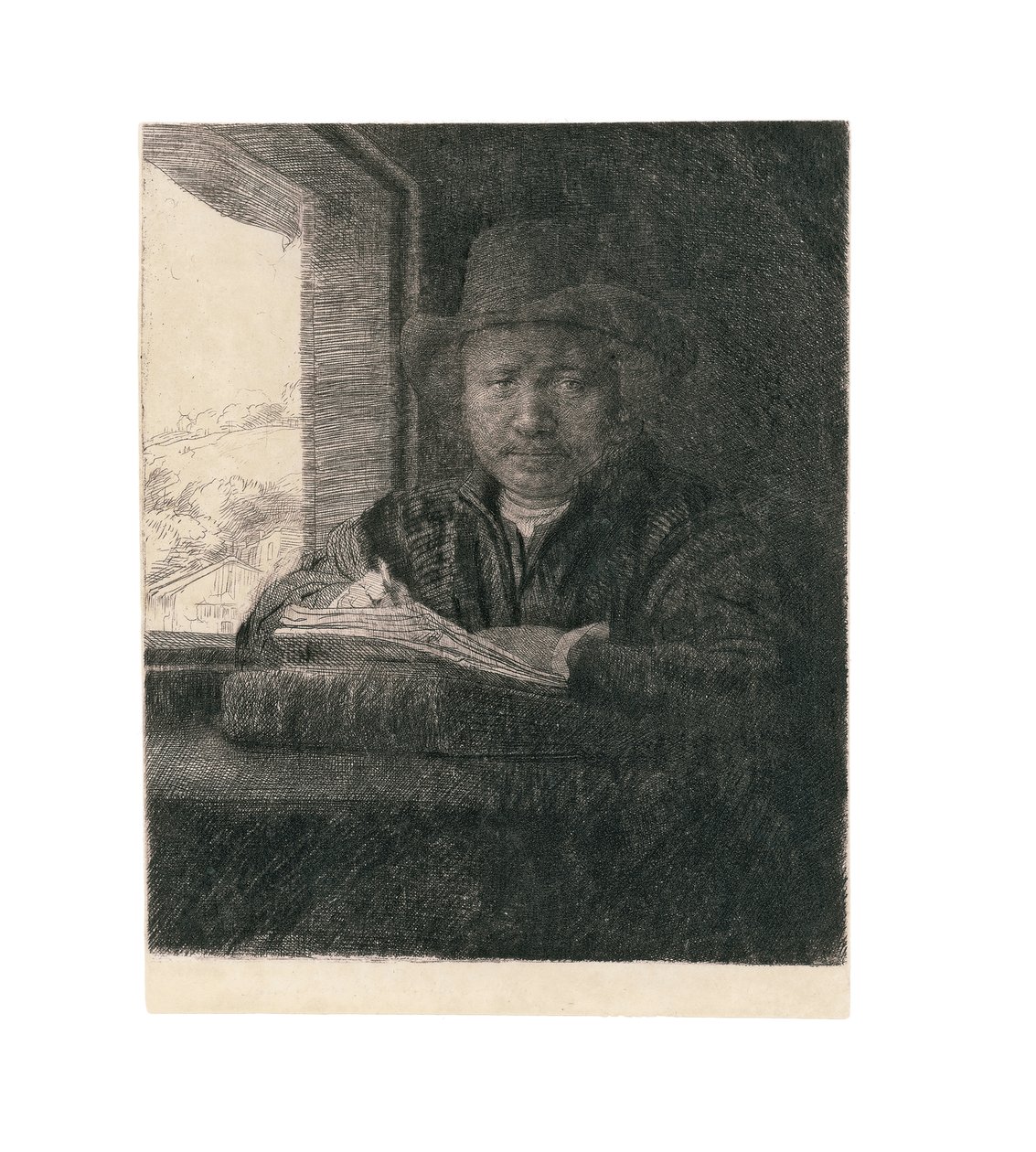 自画像在窗户上画，1648年 作者 伦勃朗·范·赖恩