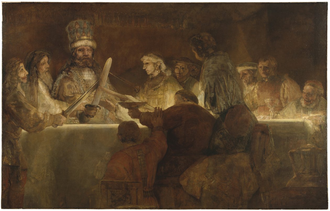克劳迪乌斯·克拉迪乌斯（Claudius Civilis）统治下的Batavians阴谋，约1666年（布面油画） 作者 伦勃朗·范·赖恩