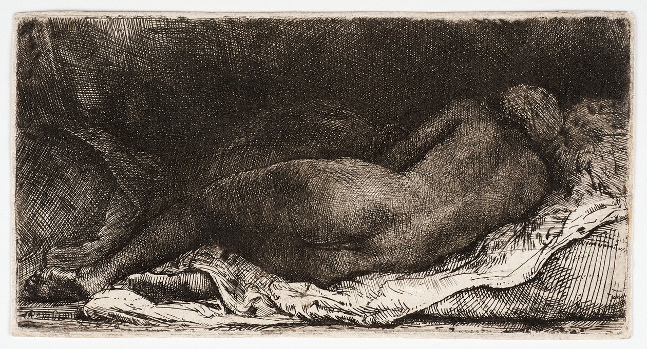 The Naked Woman, Sleeping with Her Buttocks in the Wind, 作者 伦勃朗·哈门斯。范赖恩