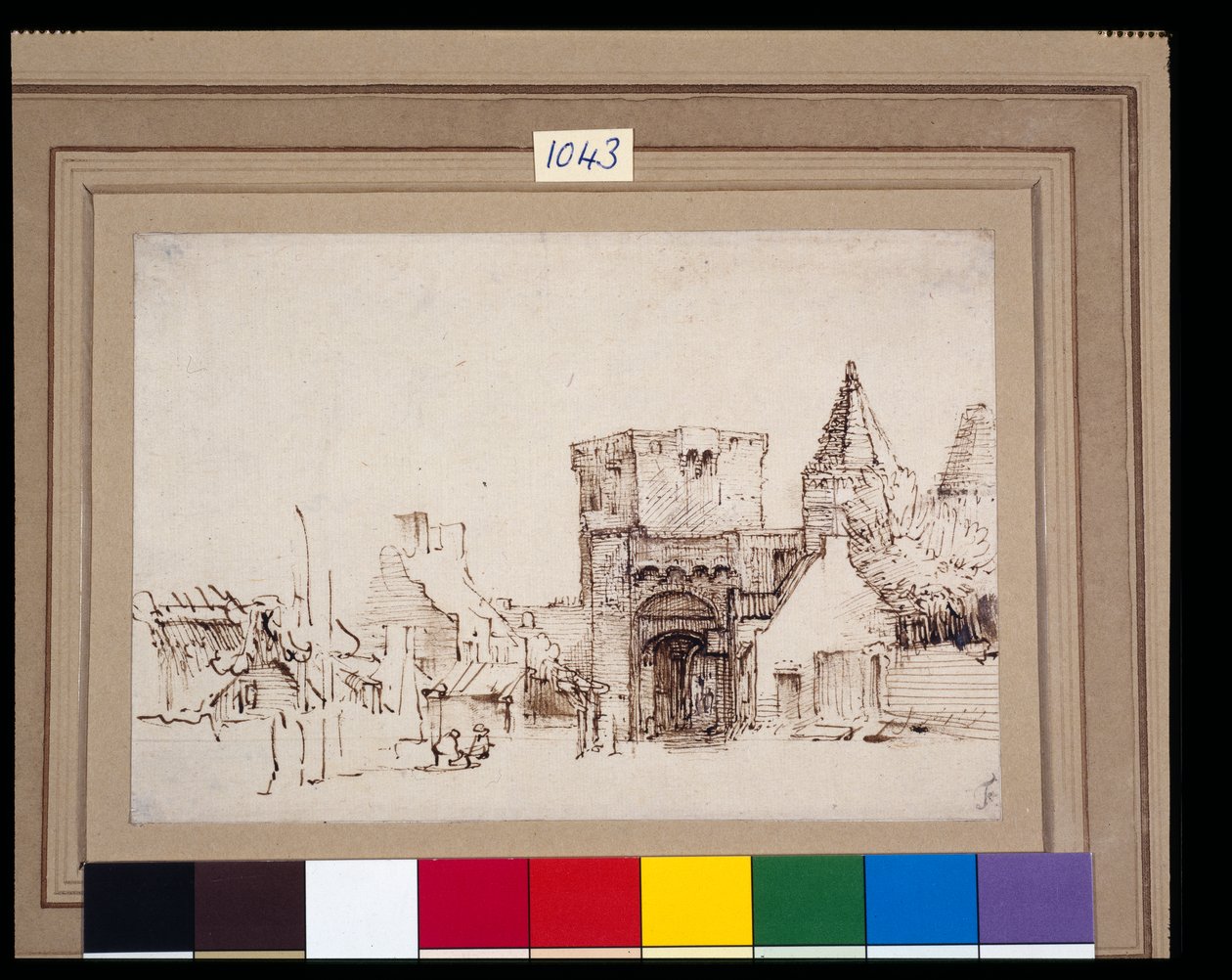 位于格尔德兰Rhenen的Rijnpoort，约1649年（纸上芦苇笔和水墨）。 作者 伦勃朗·哈门斯。范赖恩