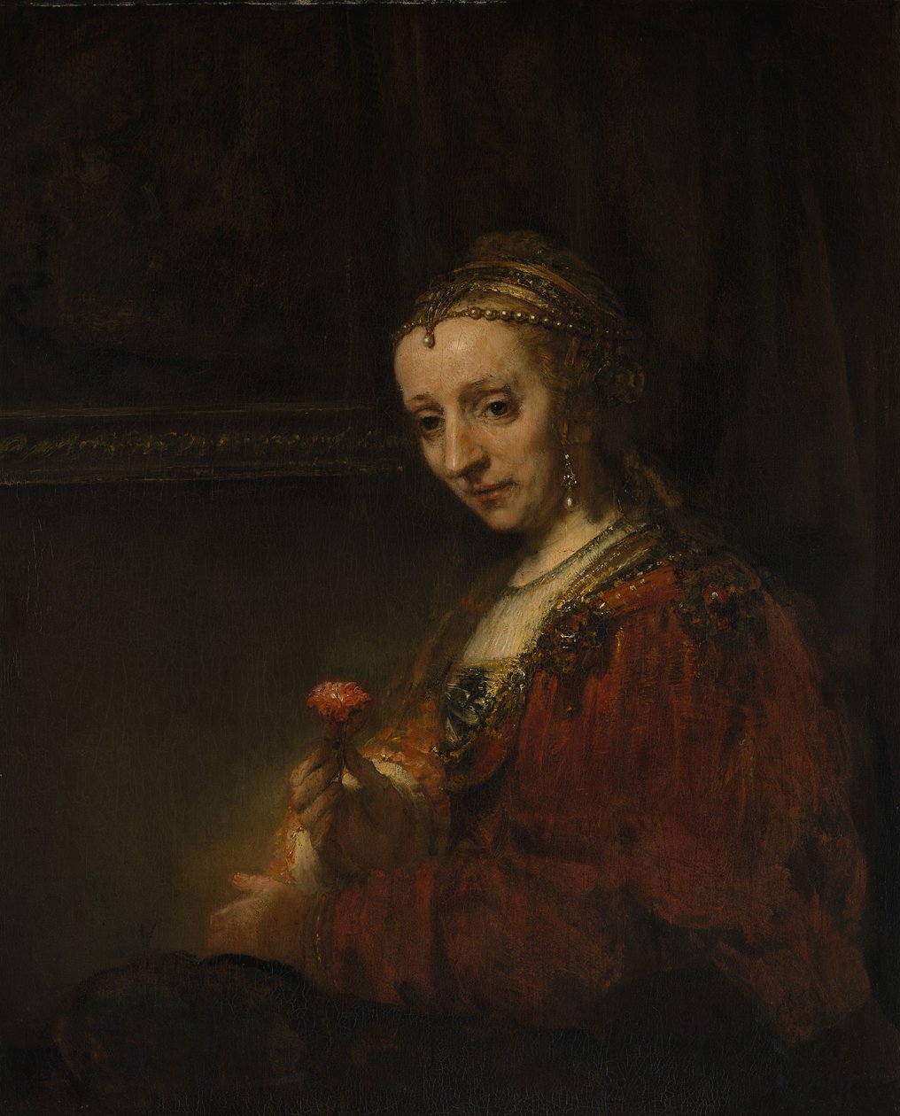 粉红色的女人，约1660年（布面油画） 作者 伦勃朗·范·赖恩