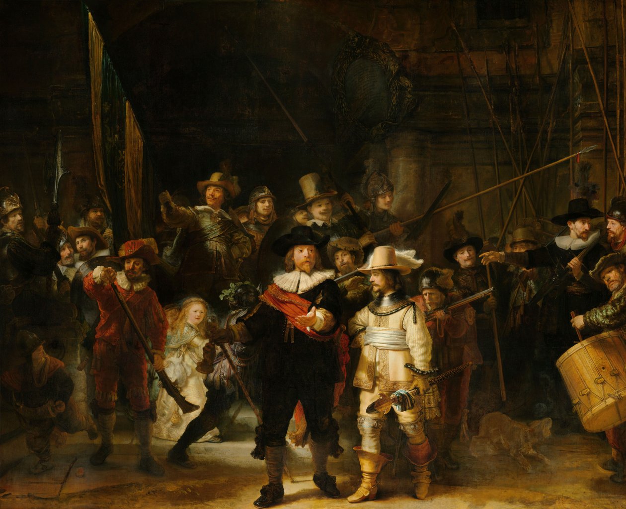 弗兰斯·班宁·科克 (Frans Banning Cocq) 和威廉·范·鲁伊腾堡 (Willem van Ruytenburgh) 的公司，被称为“夜巡” 作者 伦勃朗 Harmenszoon van Rijn, 伦勃朗