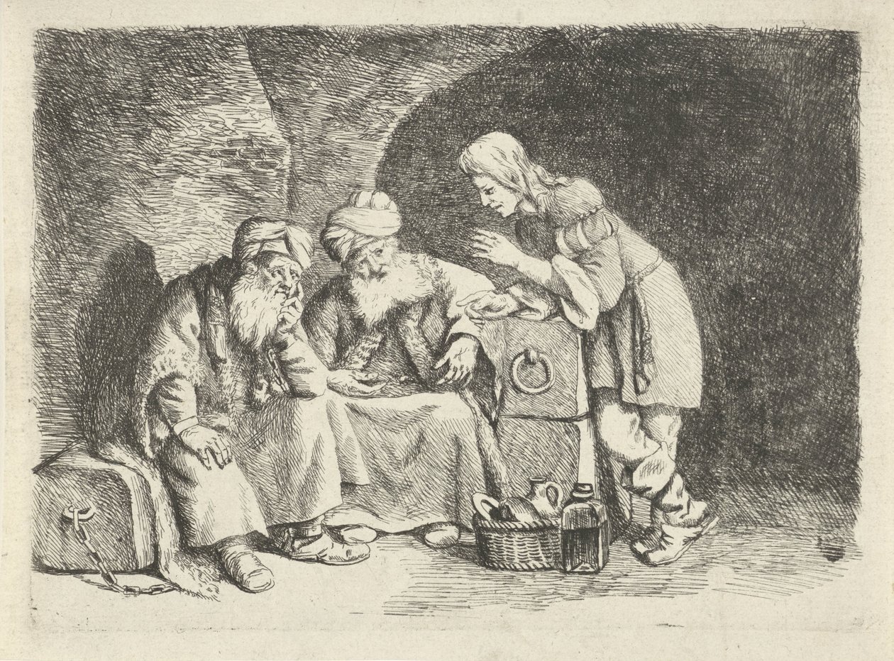 约瑟夫解释面包师和杯吏的梦 作者 Rembrandt van Rijn (追随者)