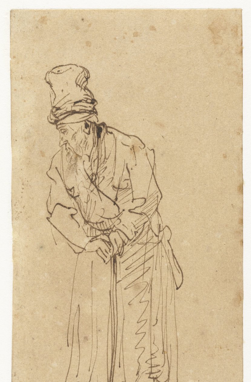 倚杖老人 作者 Rembrandt van Rijn (学校)