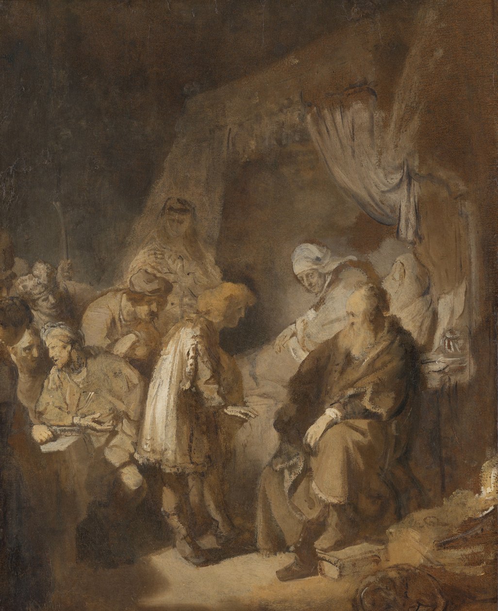 约瑟夫讲述他的梦 作者 Rembrandt van Rijn（艺术家签名）