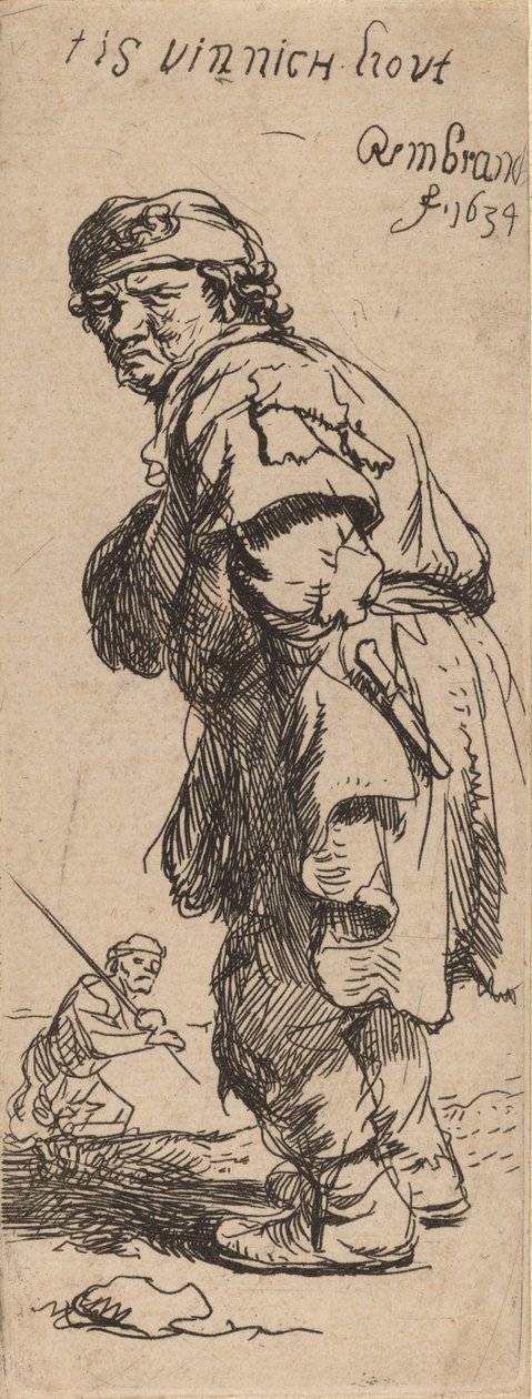 一个农民在呼喊：Tis vinnich kout 这是刺骨的寒冷，1634年。 作者 伦勃朗·范·赖恩
