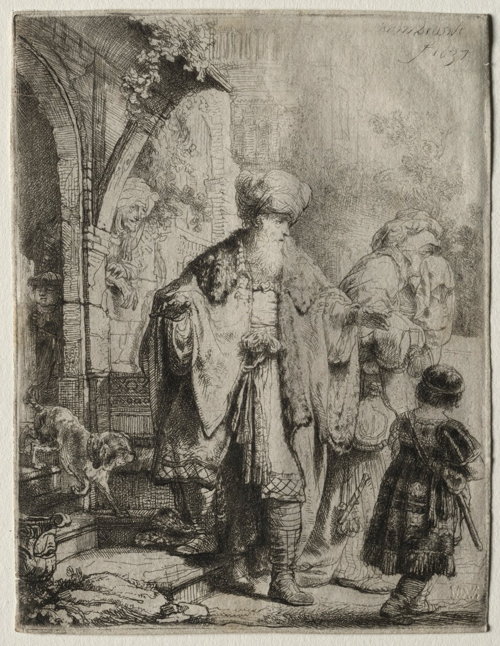 亚伯拉罕（Abraham）1637年赶下了夏甲和以实玛利。 作者 伦勃朗·范·赖恩
