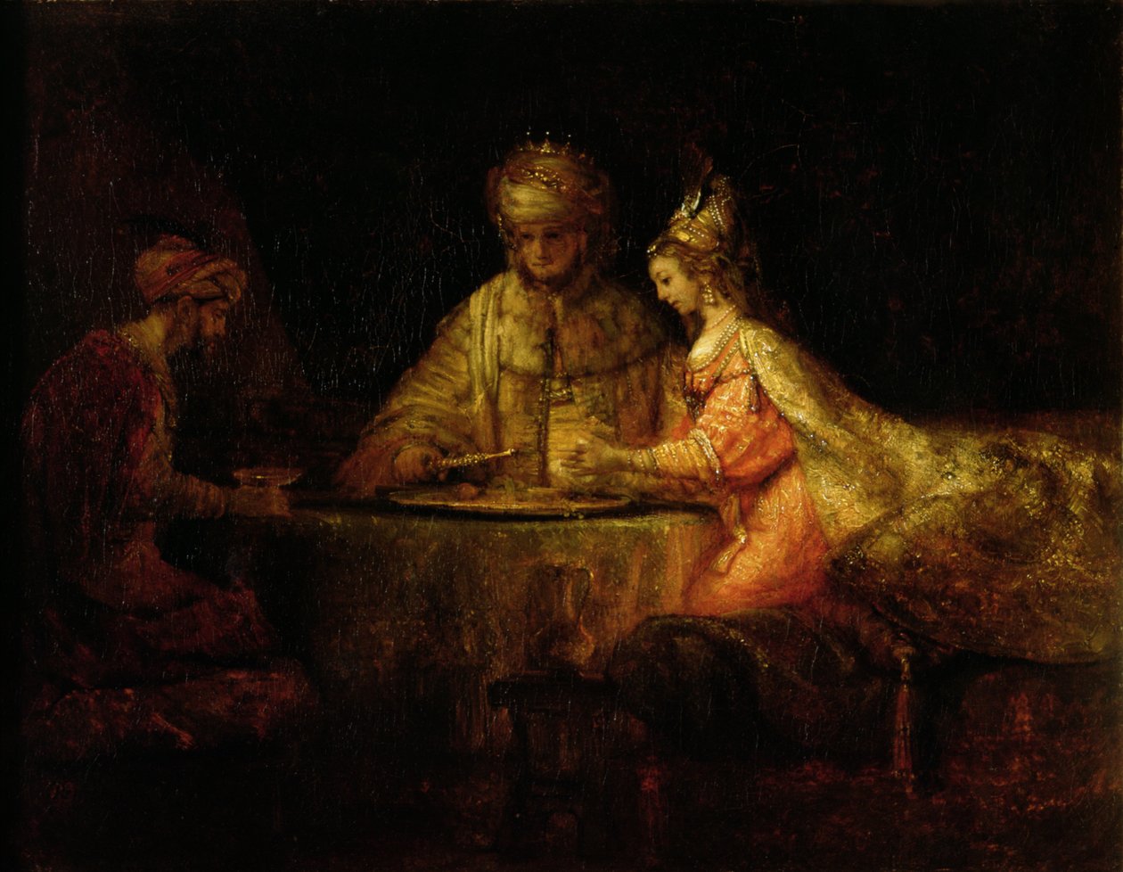 Ahasuerus（Xerxes），Haman和Esther，c.1660 作者 伦勃朗·范·赖恩
