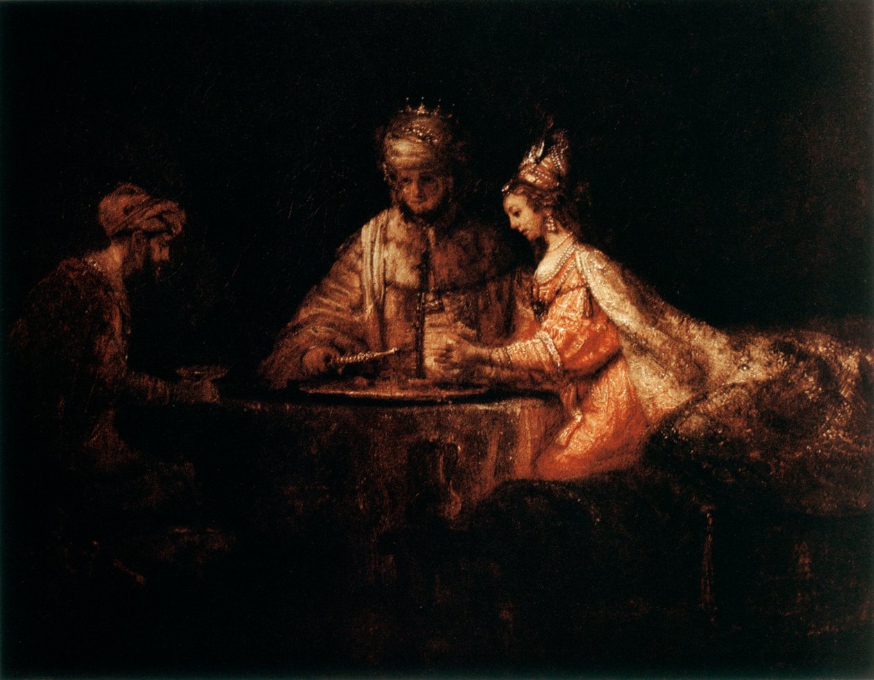 Assuerus，Haman和Esther，1660年 作者 伦勃朗·范·赖恩