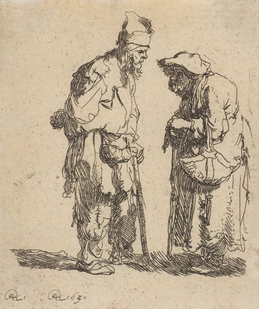 乞丐男子和乞丐女子的对话，1630年，1630年。 作者 伦勃朗·范·赖恩