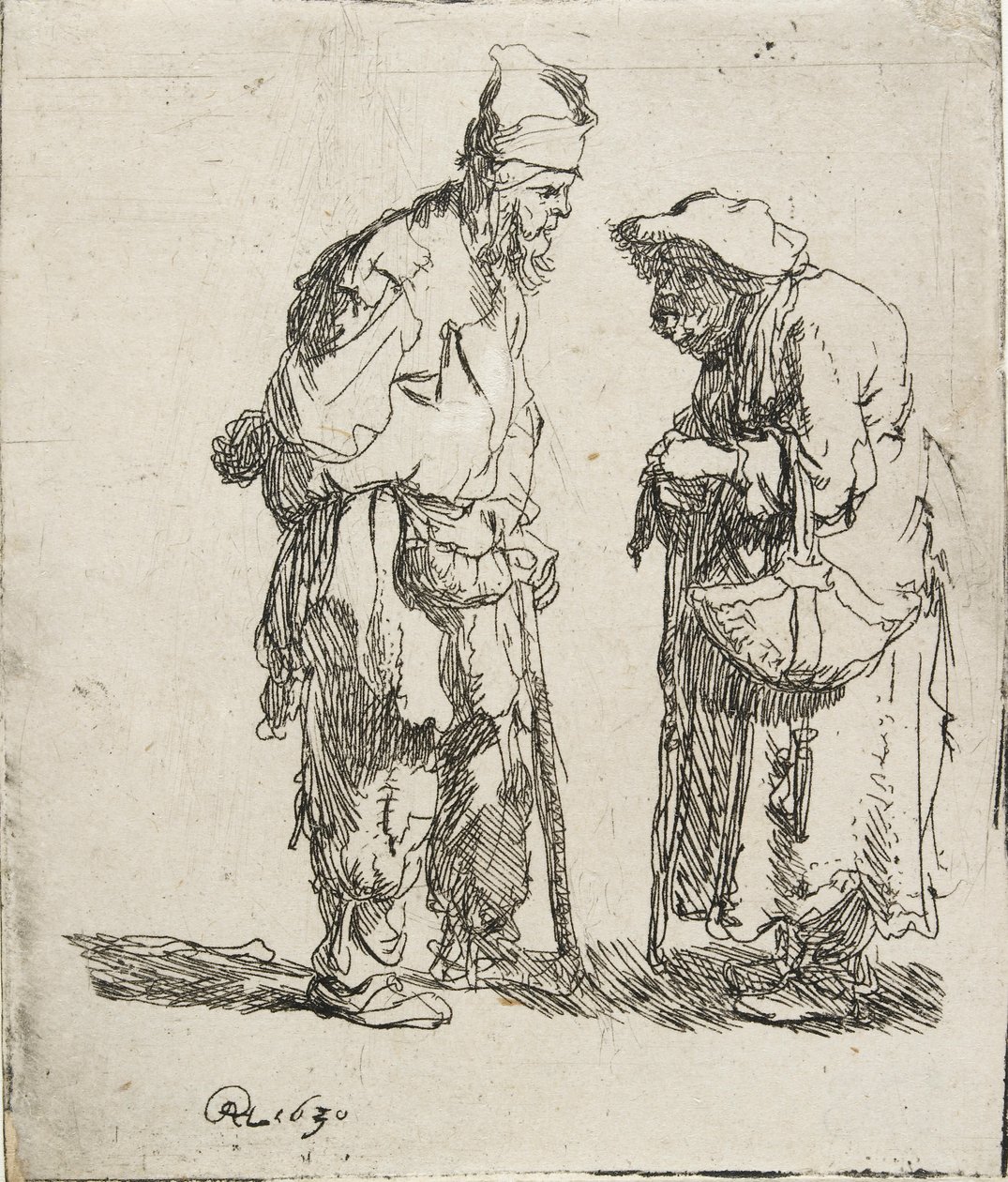 乞丐男子和乞丐女子的对话，1630年 作者 伦勃朗·范·赖恩