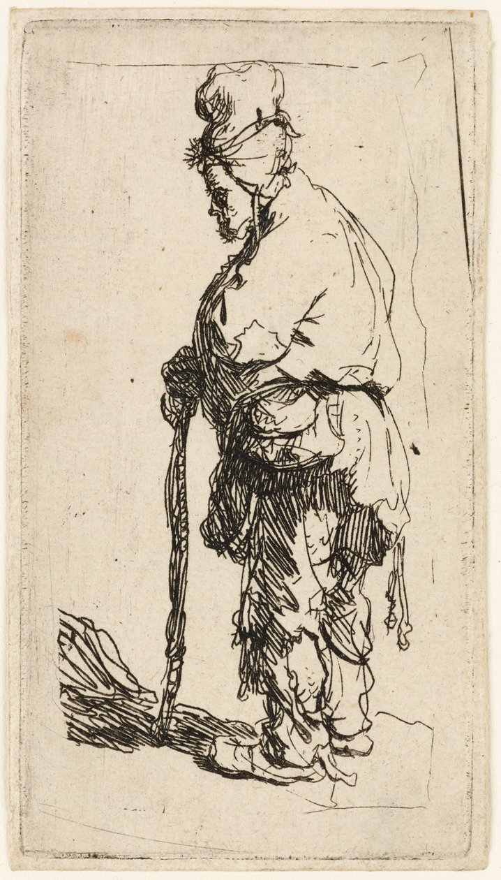 靠在棍子上的乞丐，约1630年。 作者 伦勃朗·范·赖恩