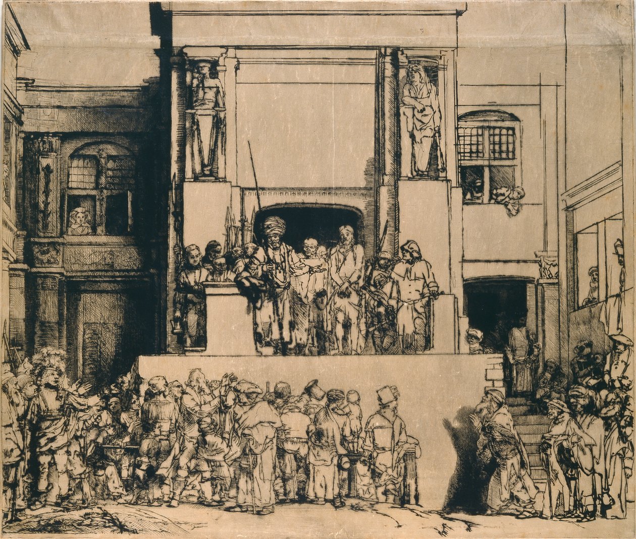 基督呈现在人们面前：长方形板，1655年 作者 伦勃朗·范·赖恩