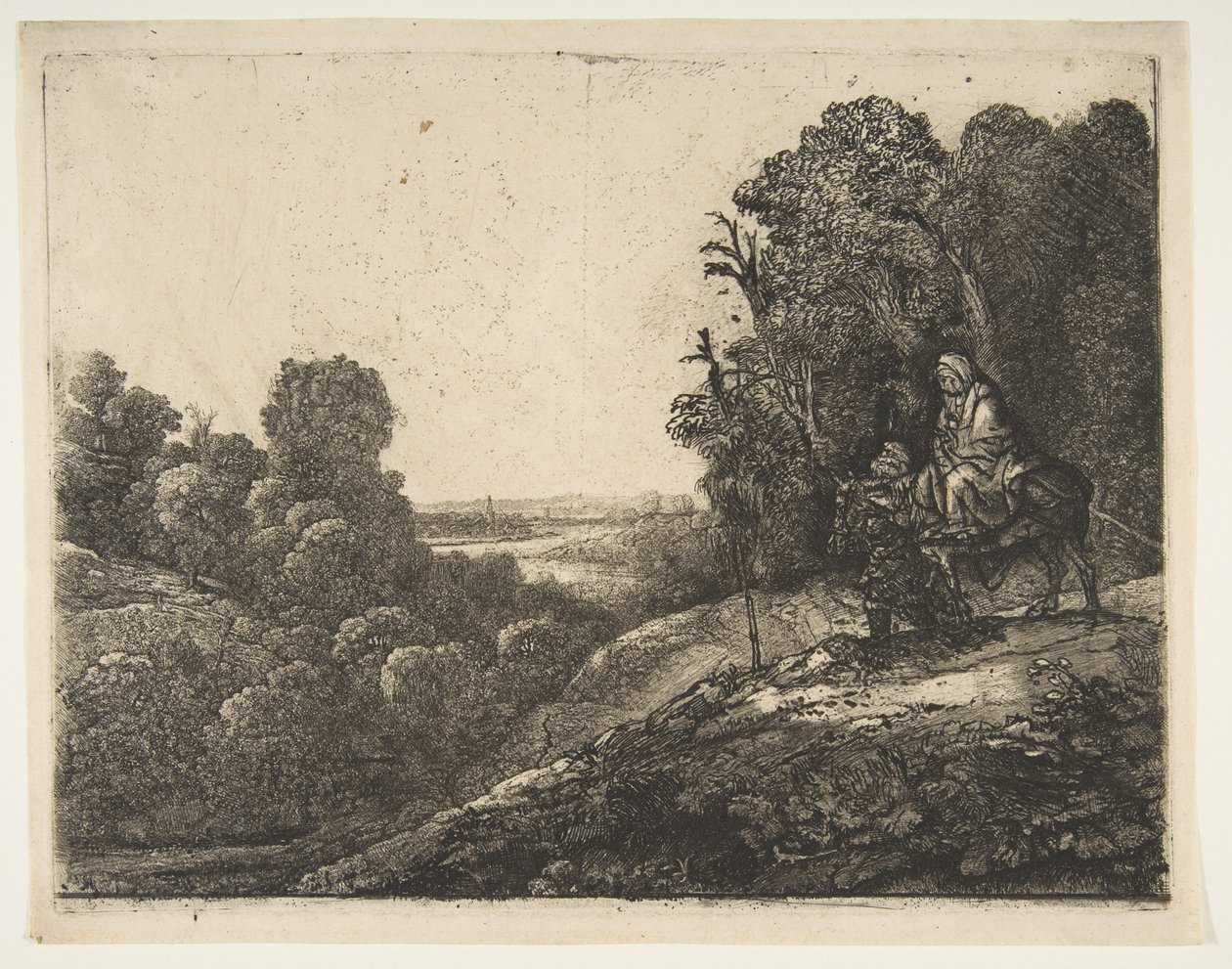 飞往埃及：由赫拉克勒斯·塞格斯（Hercules Segers）改编自托比亚斯和天使。 1653。 作者 伦勃朗·范·赖恩