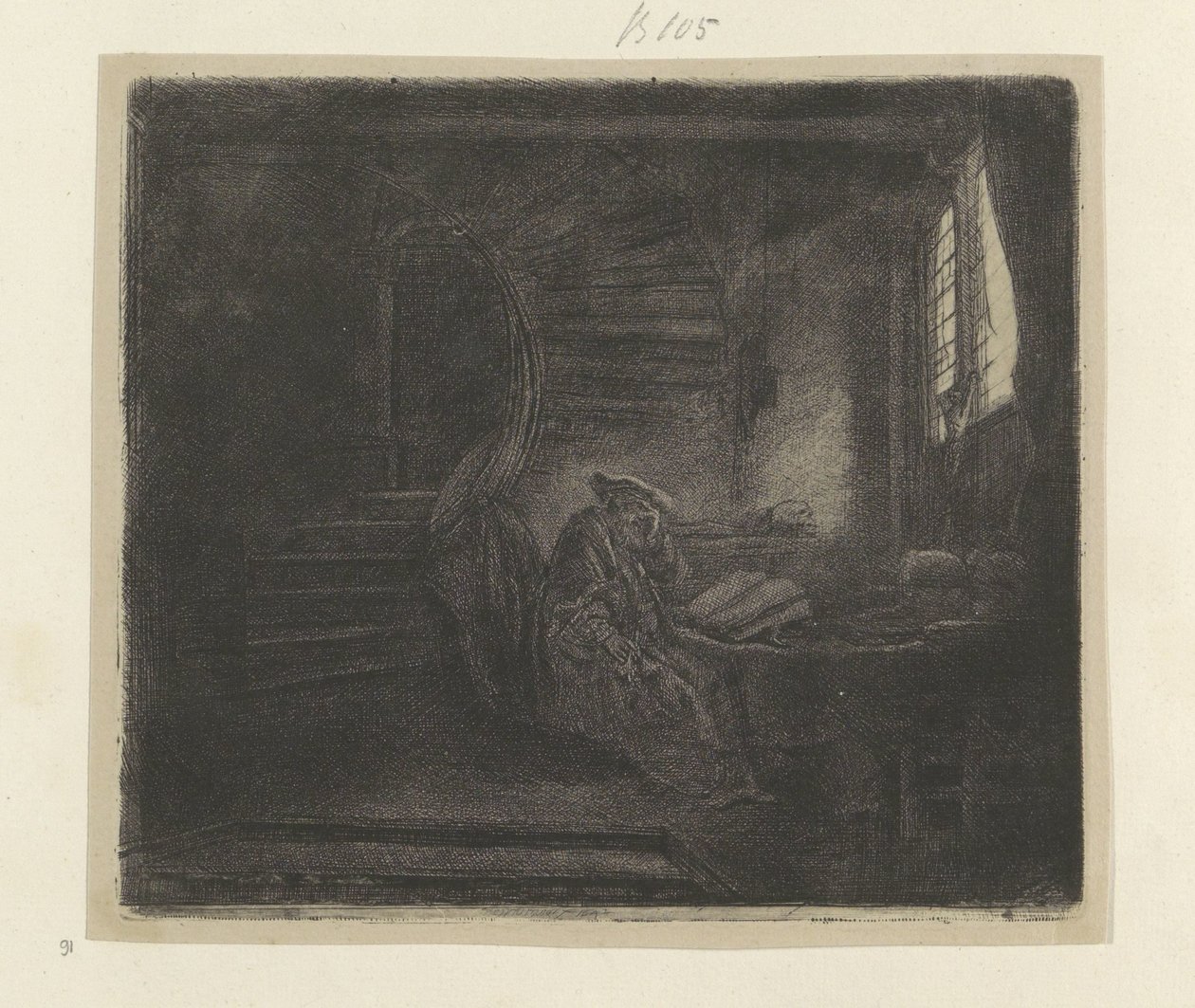 Hieronymus in een donker studeervertrek
八十五幅原创版画作品集（系列名称） 作者 伦勃朗·范·赖恩