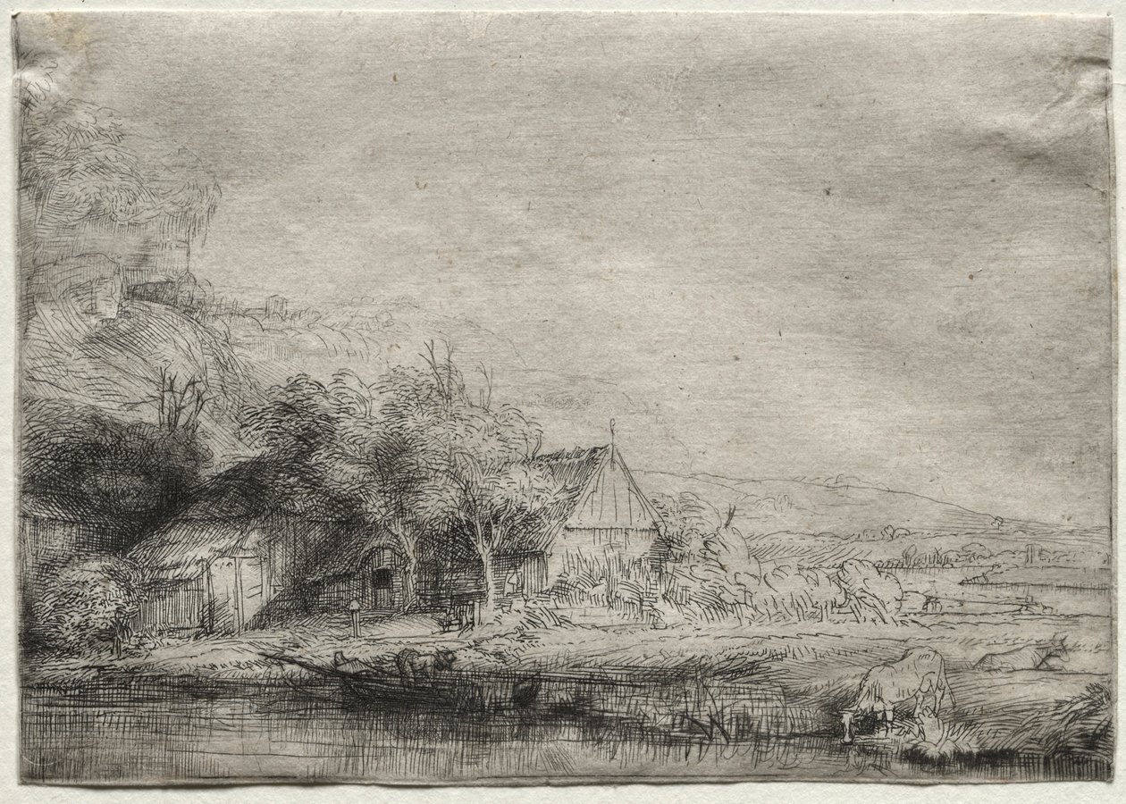 与母牛在一起的风景，c。 1650。 作者 伦勃朗·范·赖恩