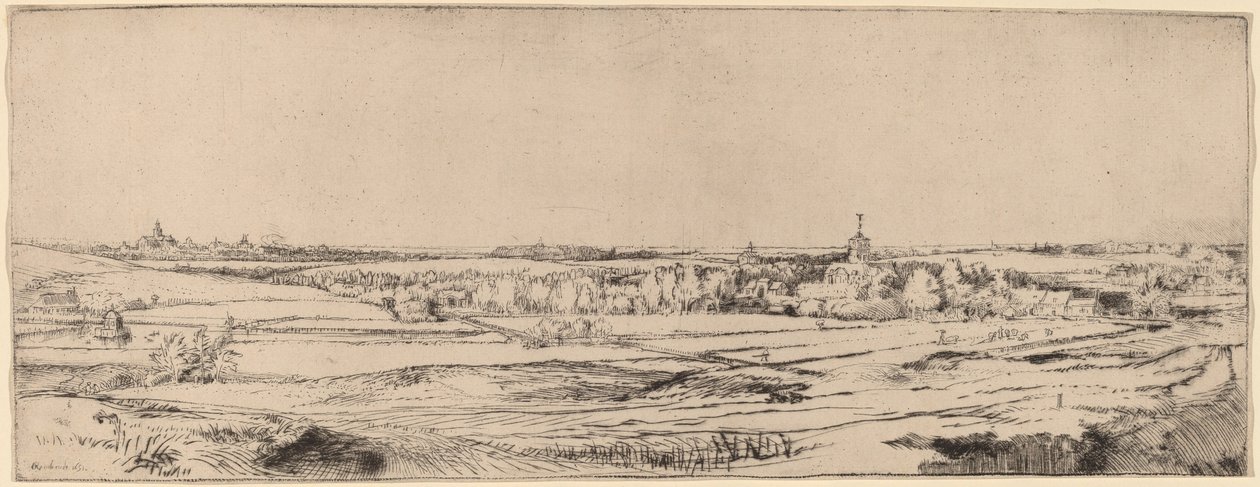 面向哈勒姆的风景画 《金威格的土地》，1651年。 作者 伦勃朗·范·赖恩