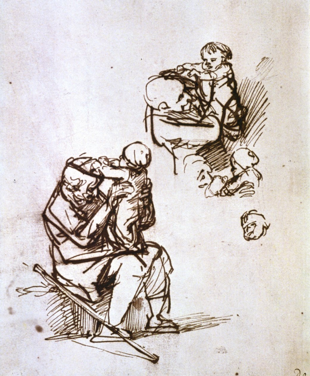 老人和孩子一起玩，1635-1640年 作者 伦勃朗·范·赖恩