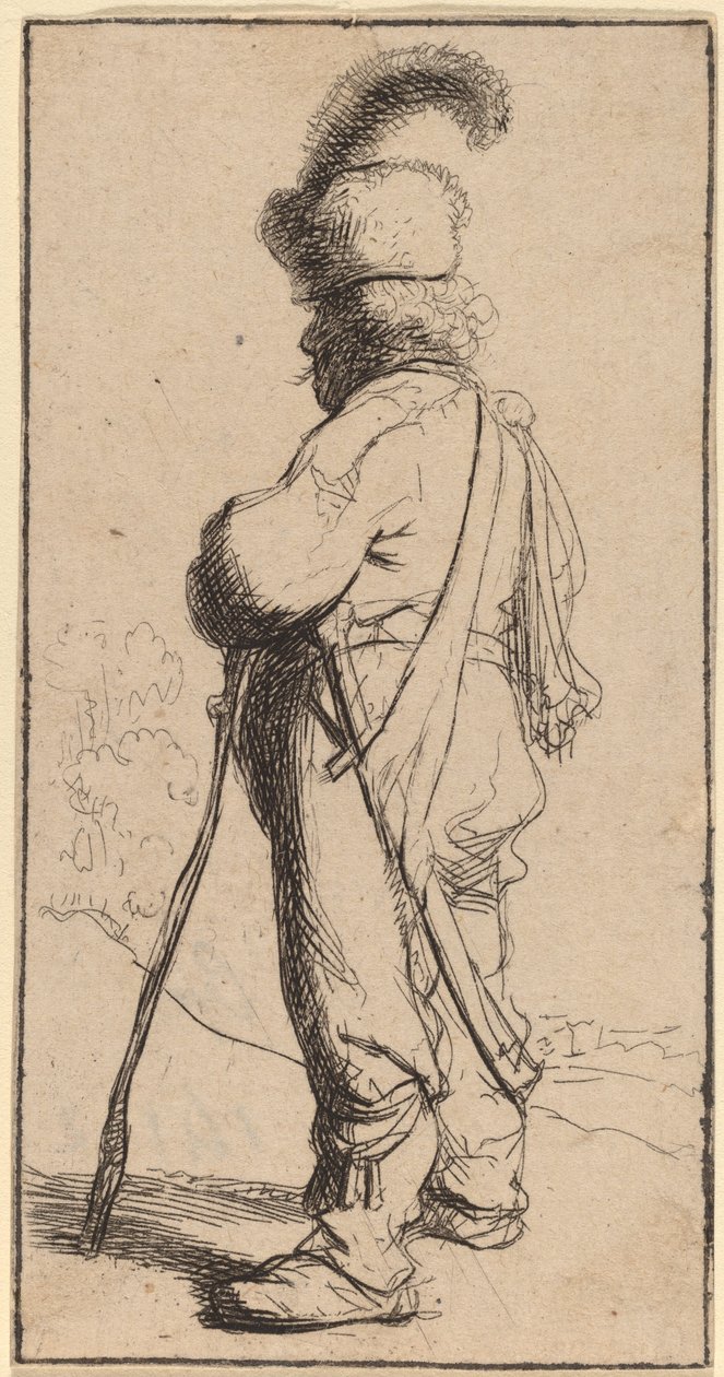Polander Leaning on a Stick 作者 伦勃朗·范·赖恩