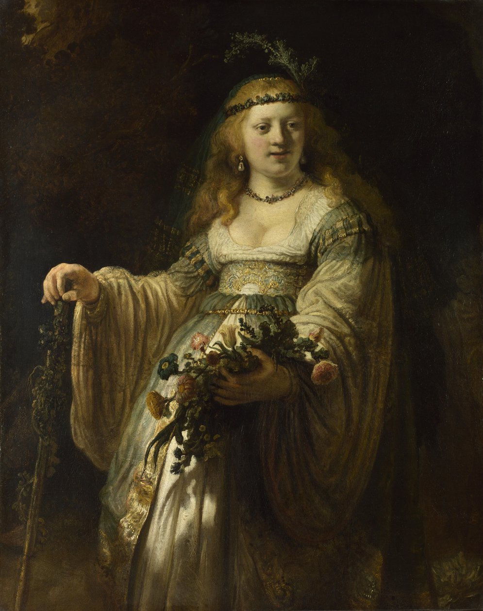 乌兰堡萨斯基亚（Saskia of Uylenburgh），1635年在阿卡狄亚服装中 作者 伦勃朗·范·赖恩