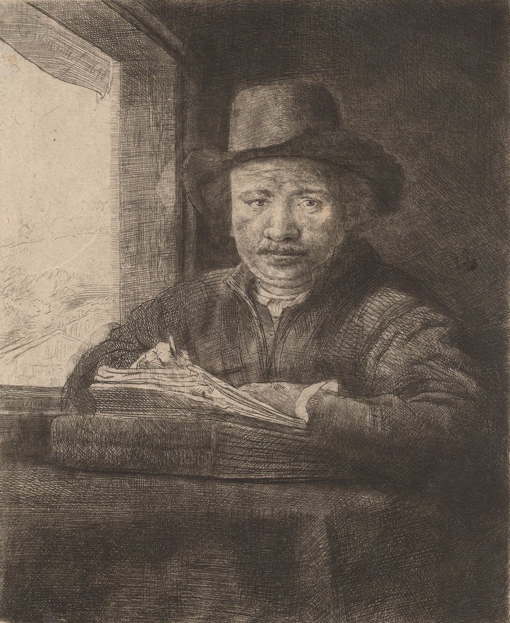 在窗前作画的自画像，1648年。 作者 伦勃朗·范·赖恩
