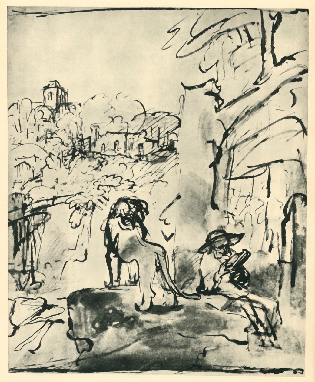 1649年，1943年，圣杰罗姆（St Jerome）景观阅读。 作者 伦勃朗·范·赖恩