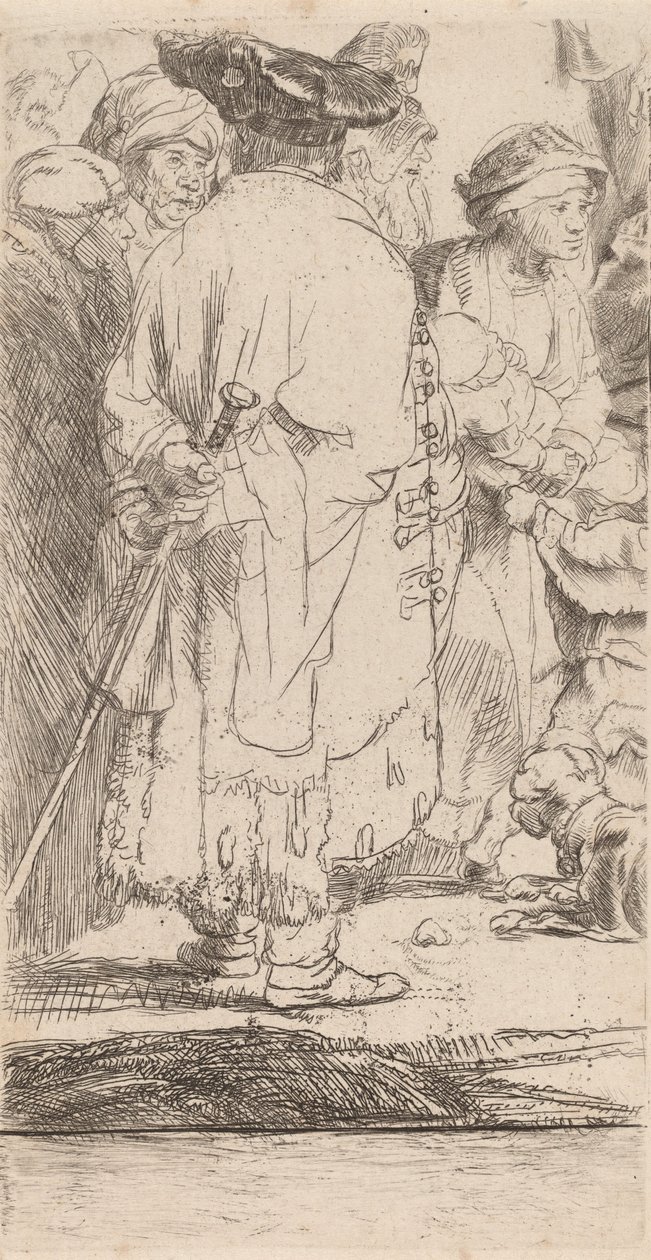 拿着手杖的人》，来自《百家姓》印刷品的片段，约1649年。 作者 伦勃朗·范·赖恩