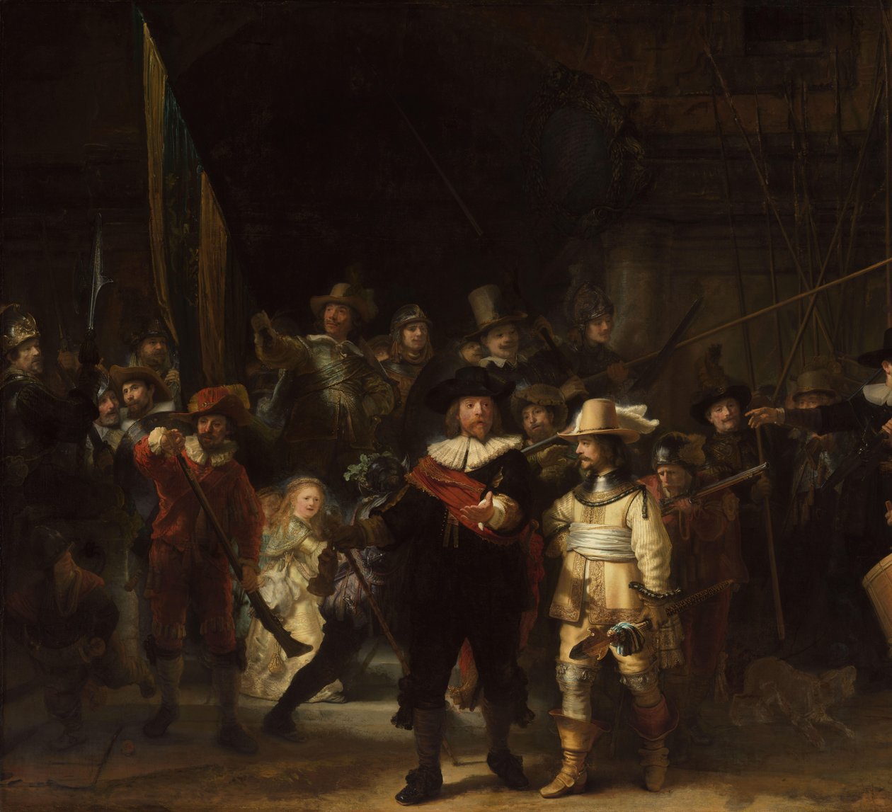守夜人
Frans Banninck Cocq 上尉和 Willem van Ruytenburch 中尉指挥下的阿姆斯特丹第二区军官和其他市民卫兵，被称为 "守夜人"。 作者 伦勃朗·范·赖恩