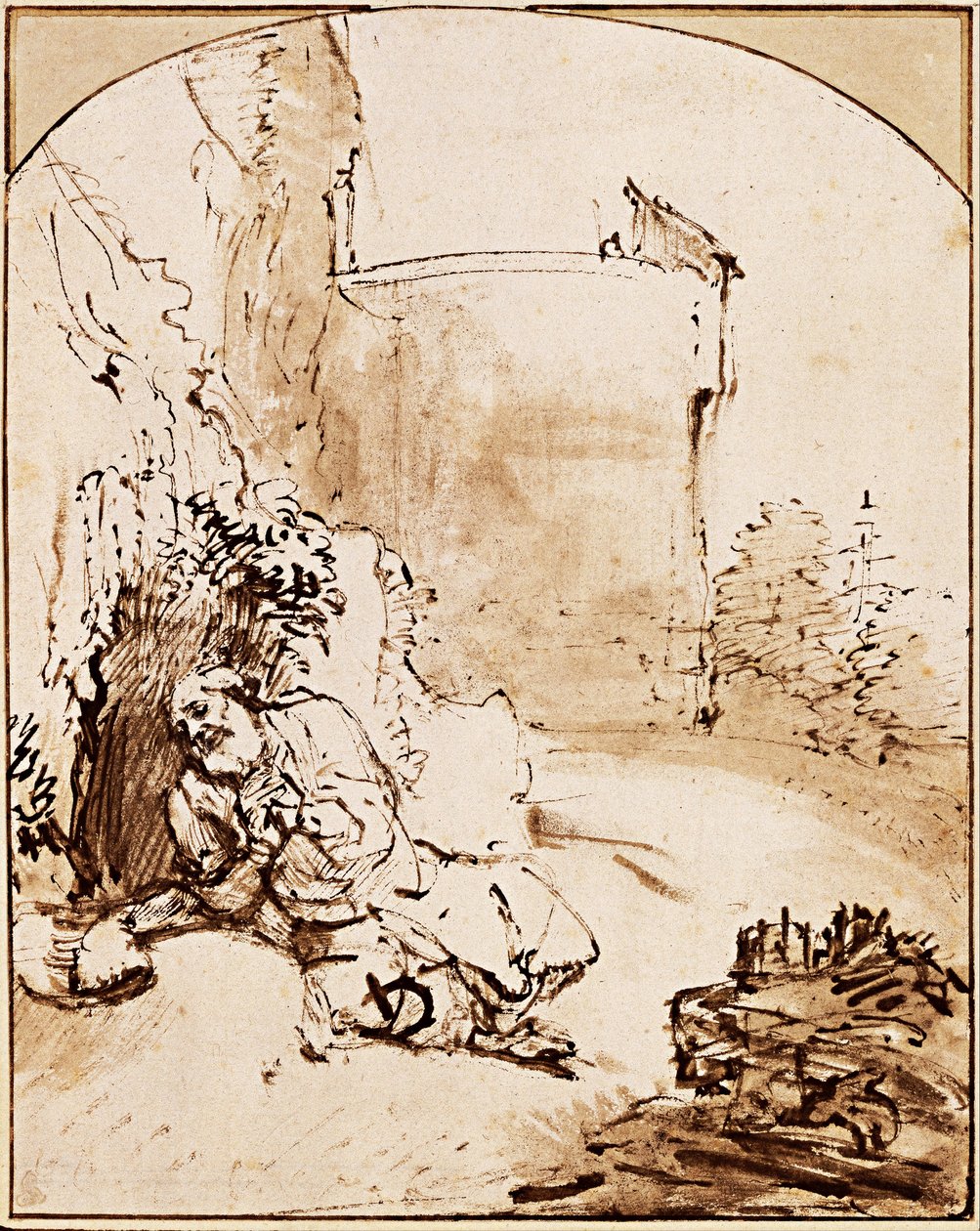 尼尼微城墙前的先知约拿，约1651年 作者 伦勃朗·范·赖恩