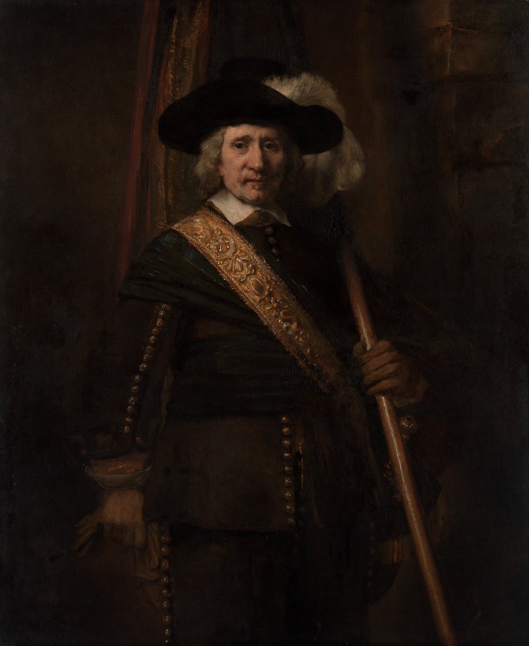 标准持票人弗洛里斯·索普（Floris Soop），1604-1657，1654年。 作者 伦勃朗·范·赖恩