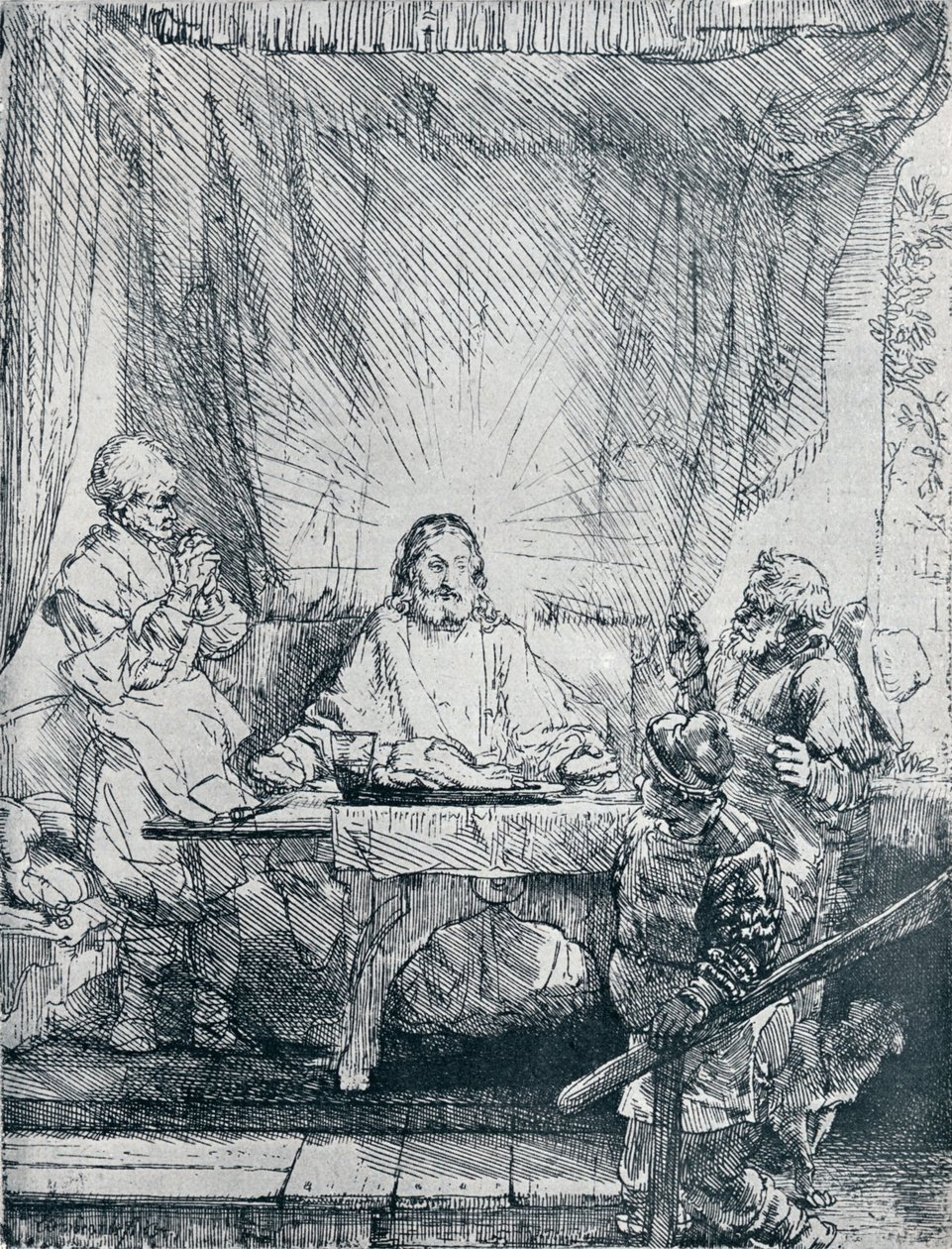 1654年1903年在以马us斯的晚餐 作者 伦勃朗·范·赖恩