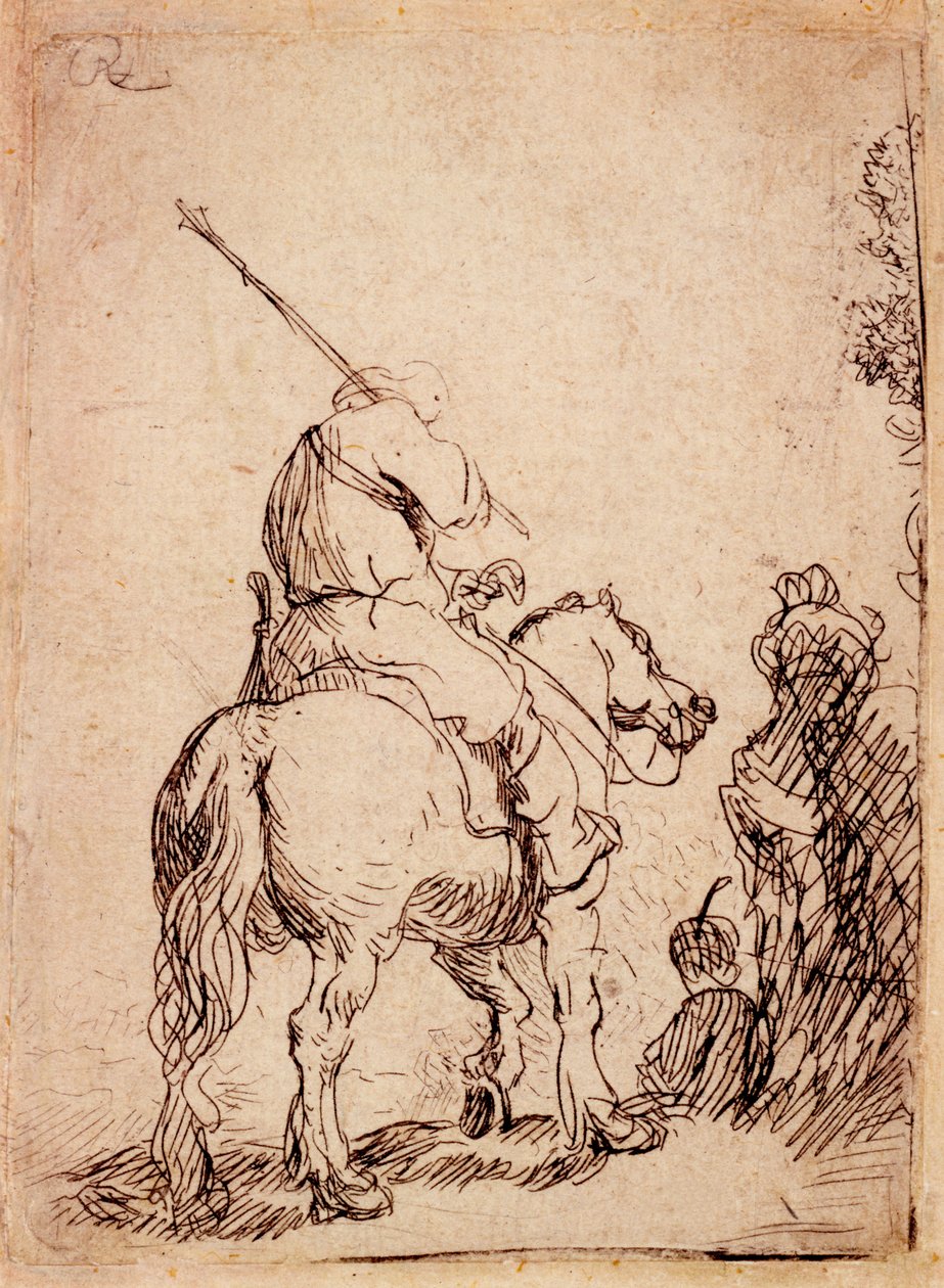 骑马的Turbaned士兵，1632年 作者 伦勃朗·范·赖恩