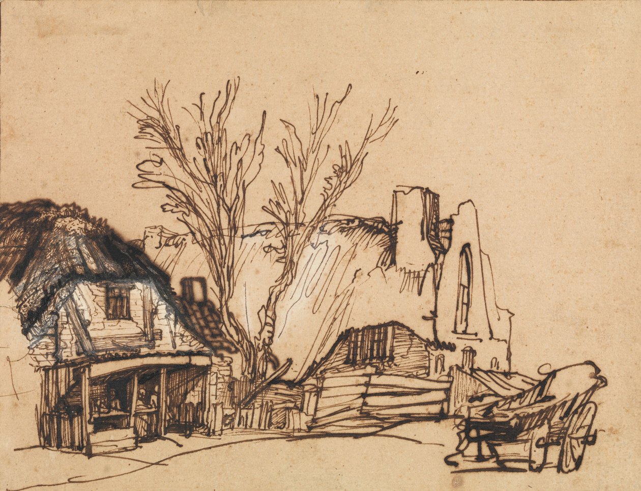 两座小屋，约1636年。 作者 伦勃朗·范·赖恩