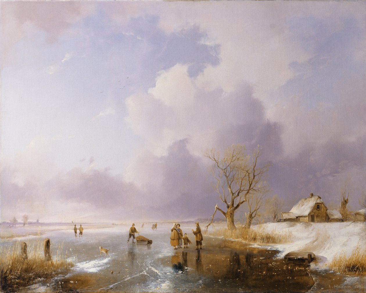 与冷冻运河的风景，1842年 作者 雷米纽斯·阿德里安·哈南（Remigius Adrianus Haanen）