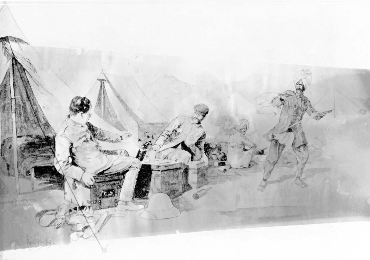 战争记者的不舒服经历，出版于1898年1月的“黑与白”（石版画） 作者 雷内·布尔