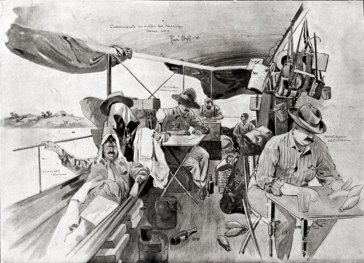 喀土穆之路上的战地记者，印有“黑与白”，1898年8月20日（石版画） 作者 雷内·布尔