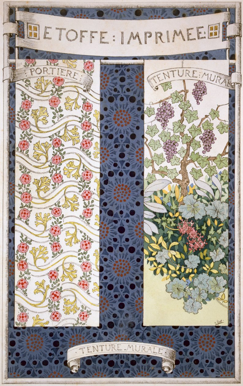 印花织物设计，来自&39;装饰草图&39;，c.1895 作者 雷内·比内