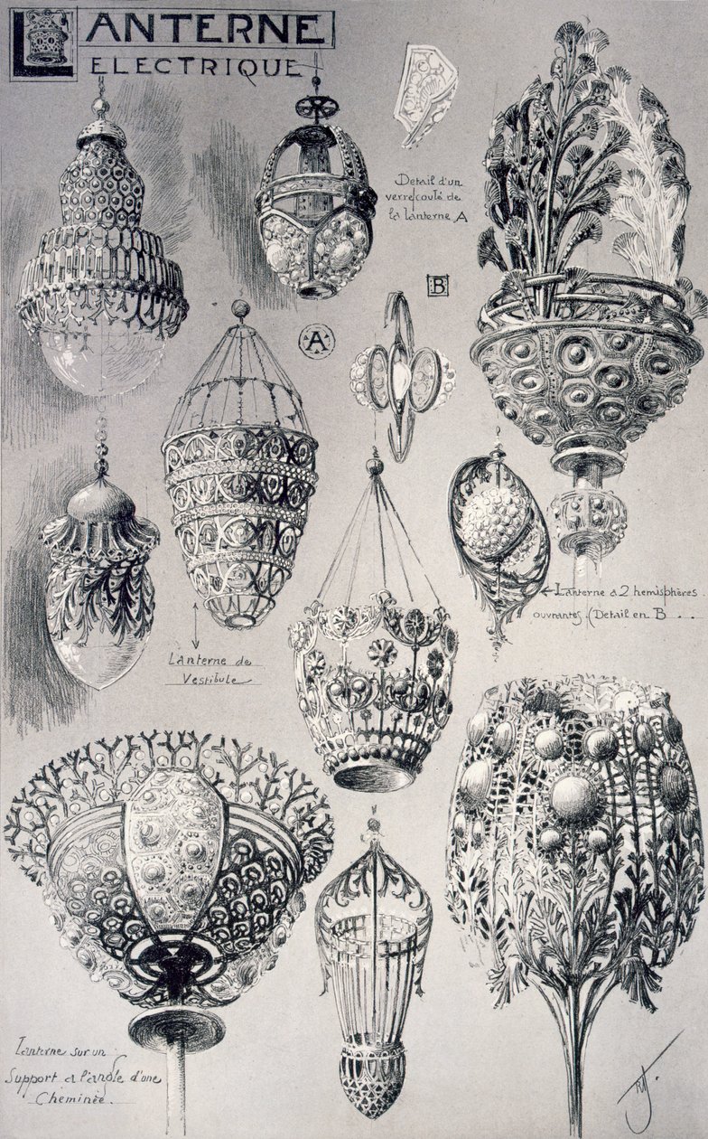 电灯的灯笼配件，来自&39;装饰草图&39;，c.1895 作者 雷内·比内