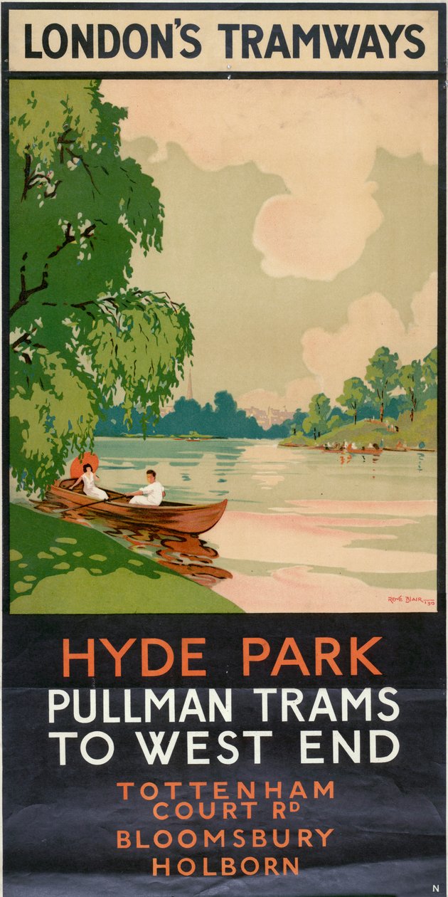 海德公园，前往西区的普尔曼电车"，伦敦郡议会LCC电车公司海报，1930年 作者 雷内布莱尔