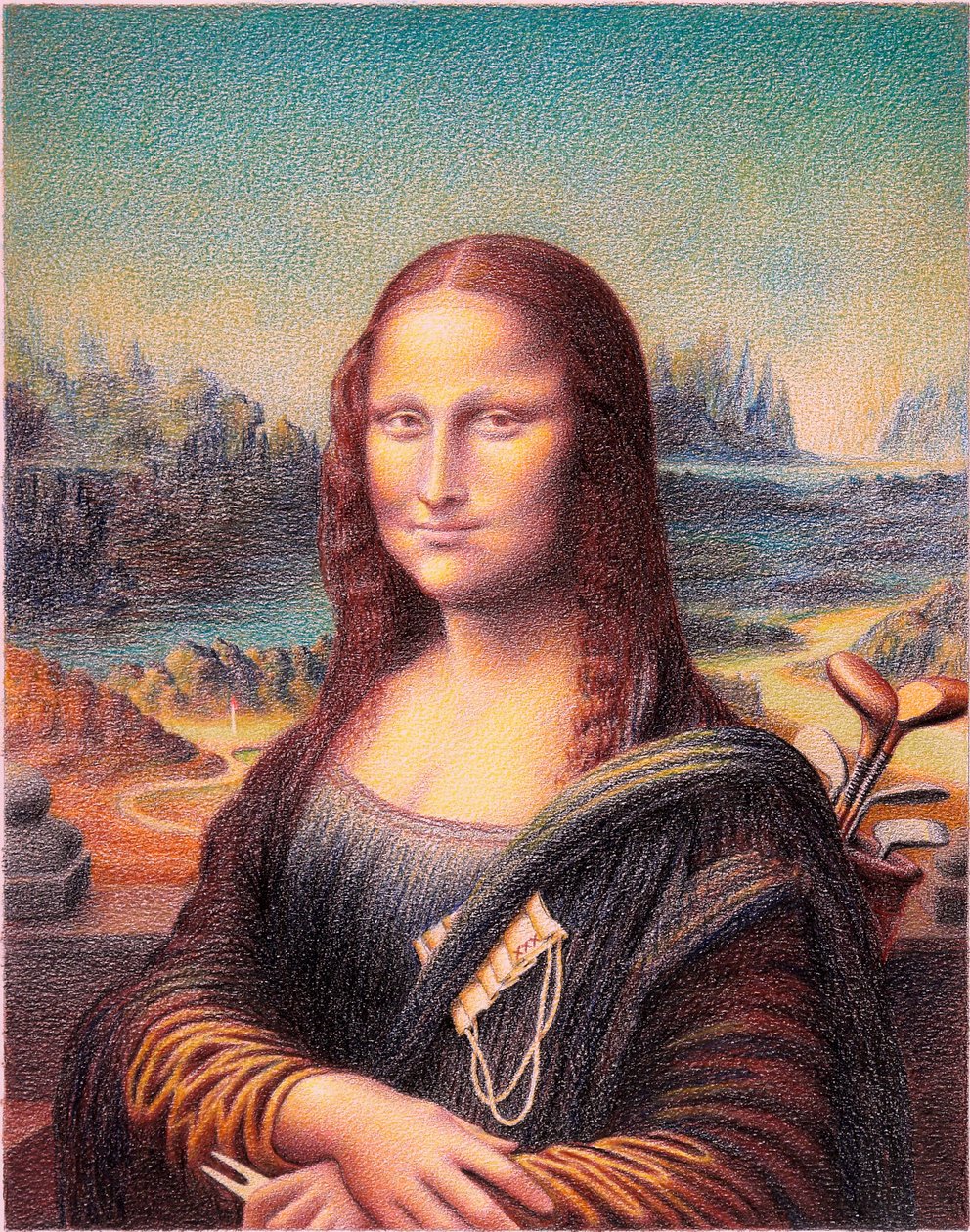 DA VINCI-高尔夫，2020，纸上彩色铅笔画 作者 勒内·博安