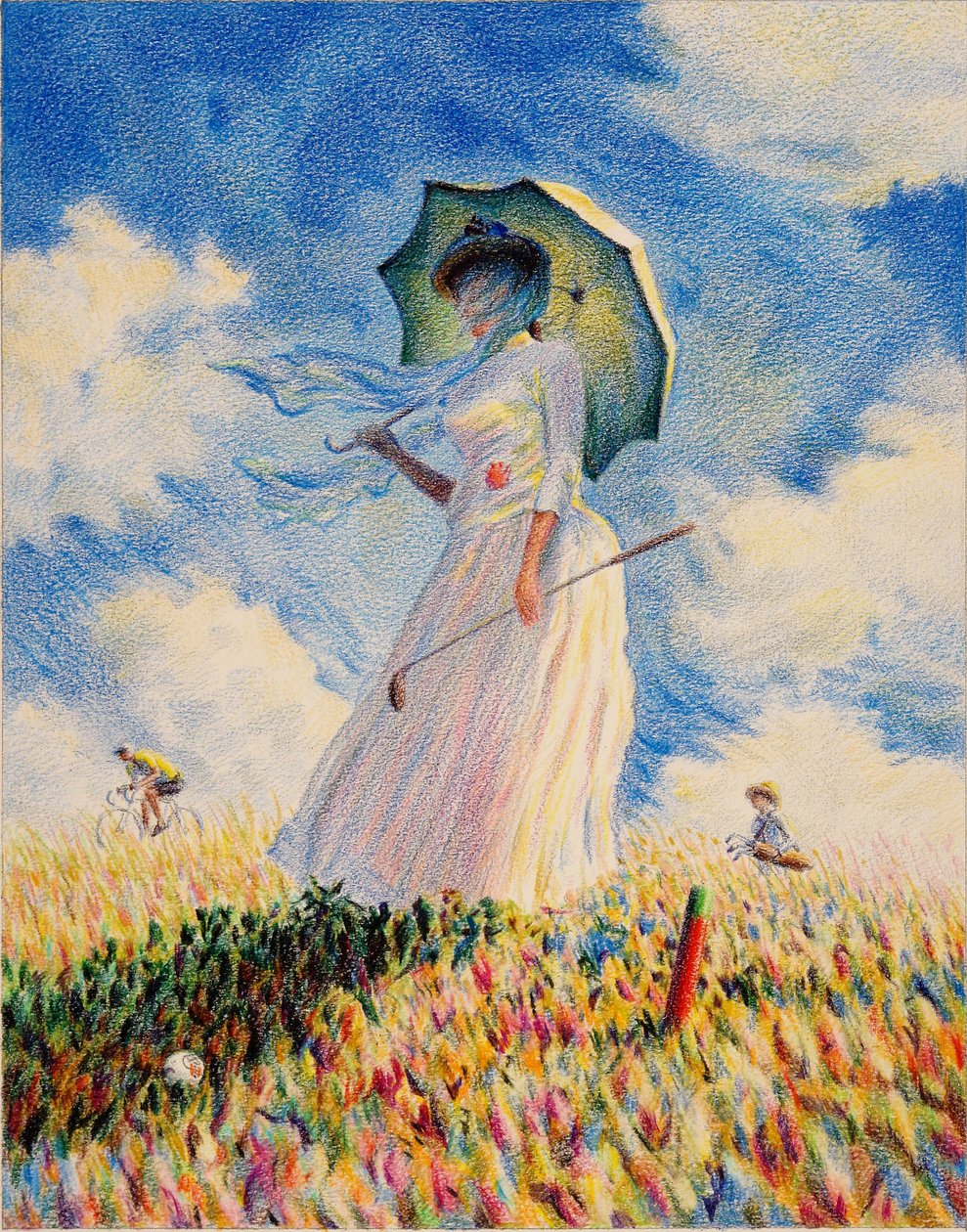 莫内-高尔夫》，2019 年，纸上彩色铅笔画 作者 勒内·博安