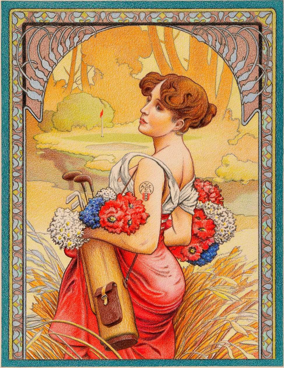 MUCHA-高尔夫，2022，纸上彩色铅笔画 作者 勒内·博安