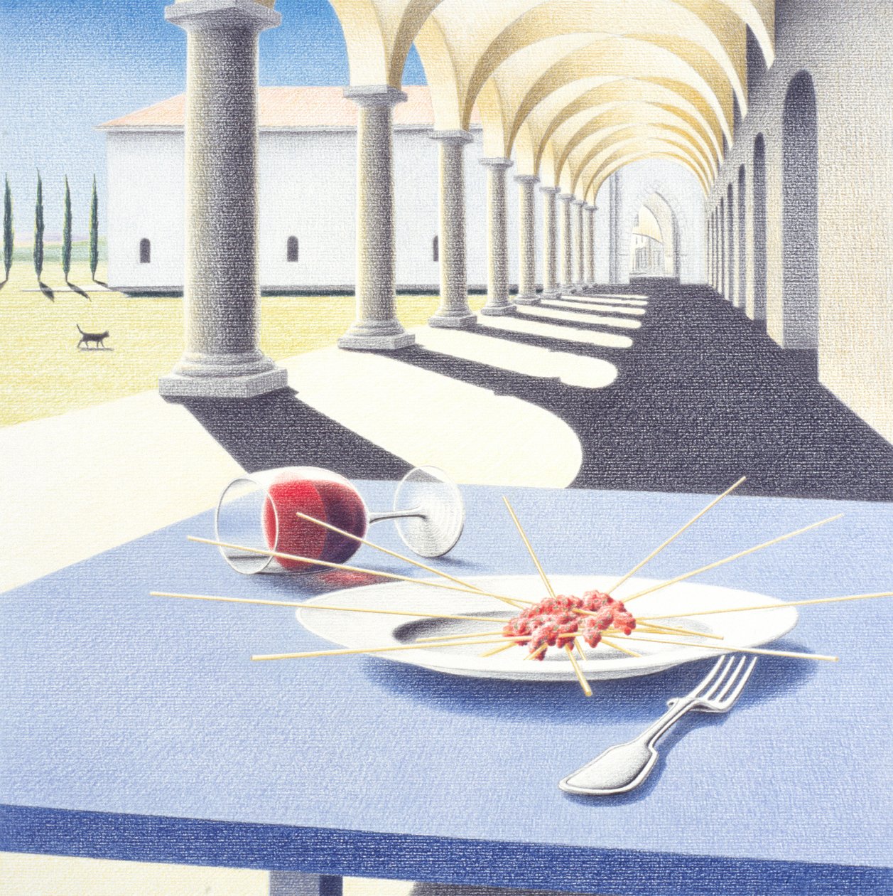 意大利面，2005 年，纸上彩色铅笔画 作者 勒内·博安